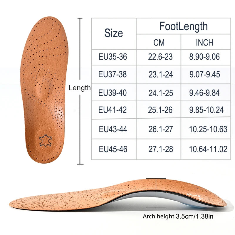 Orthopedic Leather Insoles for Flat Feet High Arch Support