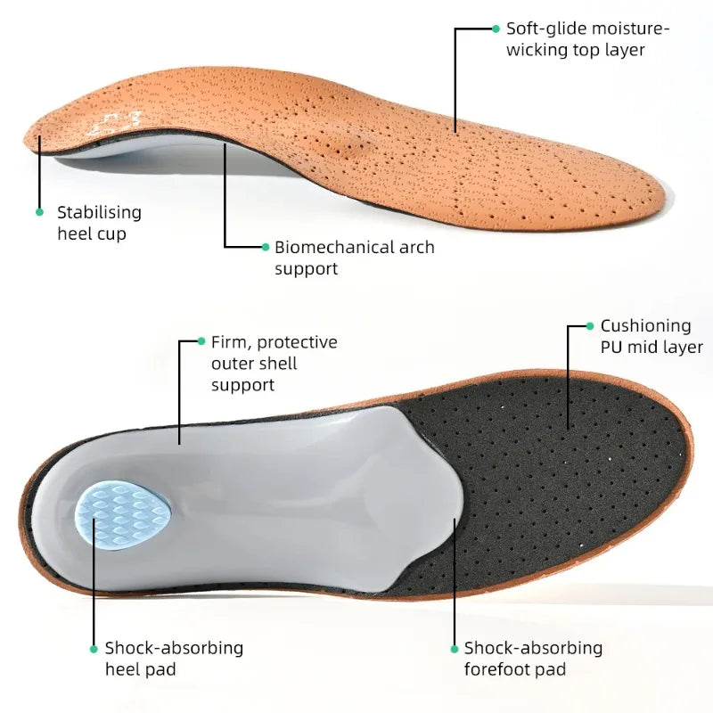 Orthopedic Leather Insoles for Flat Feet High Arch Support