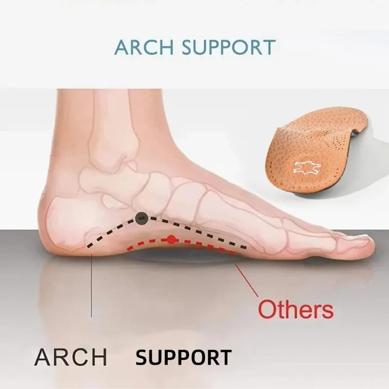 Orthopedic Leather Insoles for Flat Feet High Arch Support