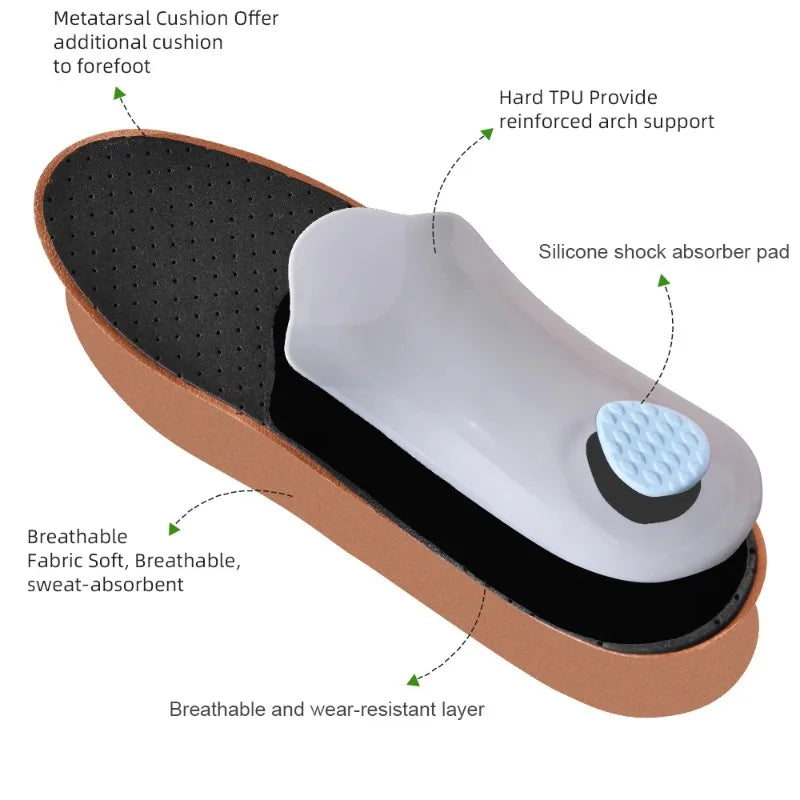 Orthopedic Leather Insoles for Flat Feet High Arch Support