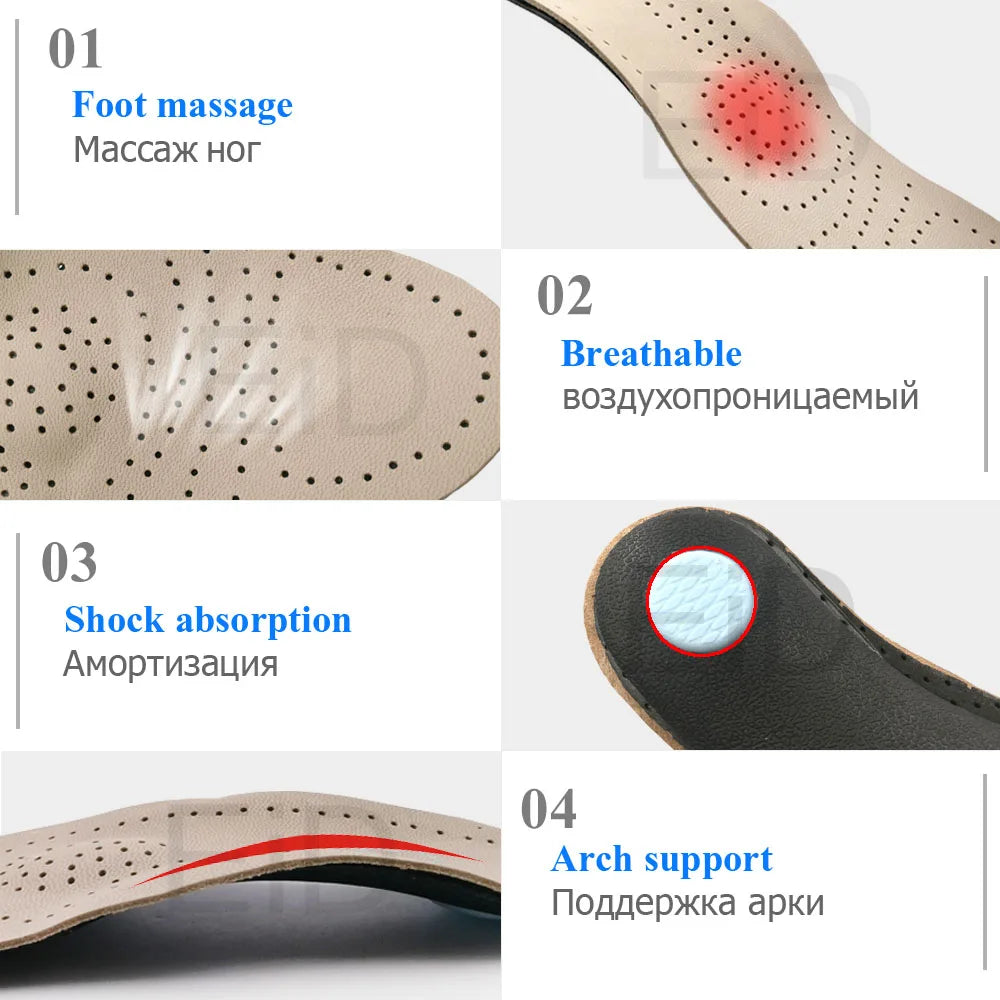 Genuine Leather Orthopedic Insoles for Arch Support
