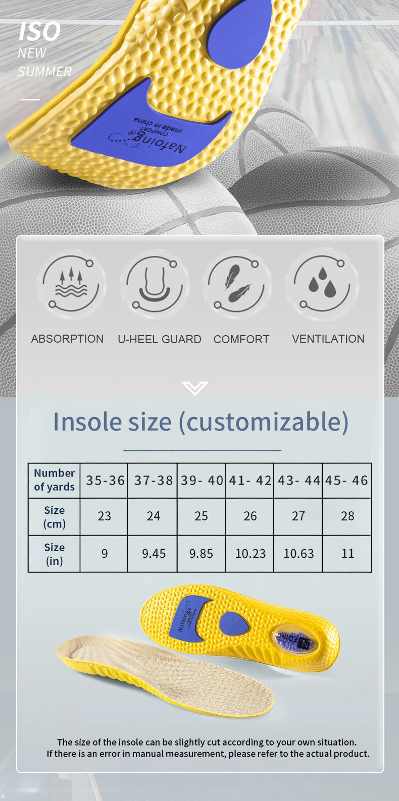 PU Memory Foam Breathable Sports insole