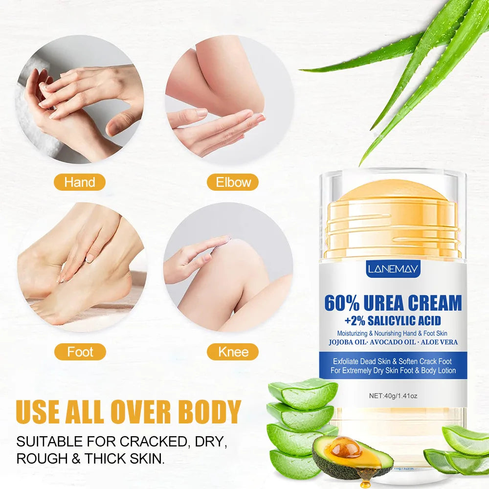 40g Ultra-Hydrating 60% Urea Foot Cream Aloe Vera for Softening Dry Cracked Feet